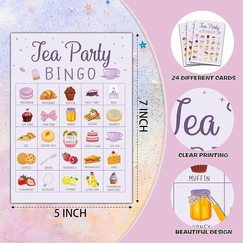 Foosproea Tea Party Bingo Cards, Let’s Par-Tea Game for 24 Players, Garden Tea Party Games for Family Friends Activities, Holiday Party Favors Supplies Decorations(05) - Image 2